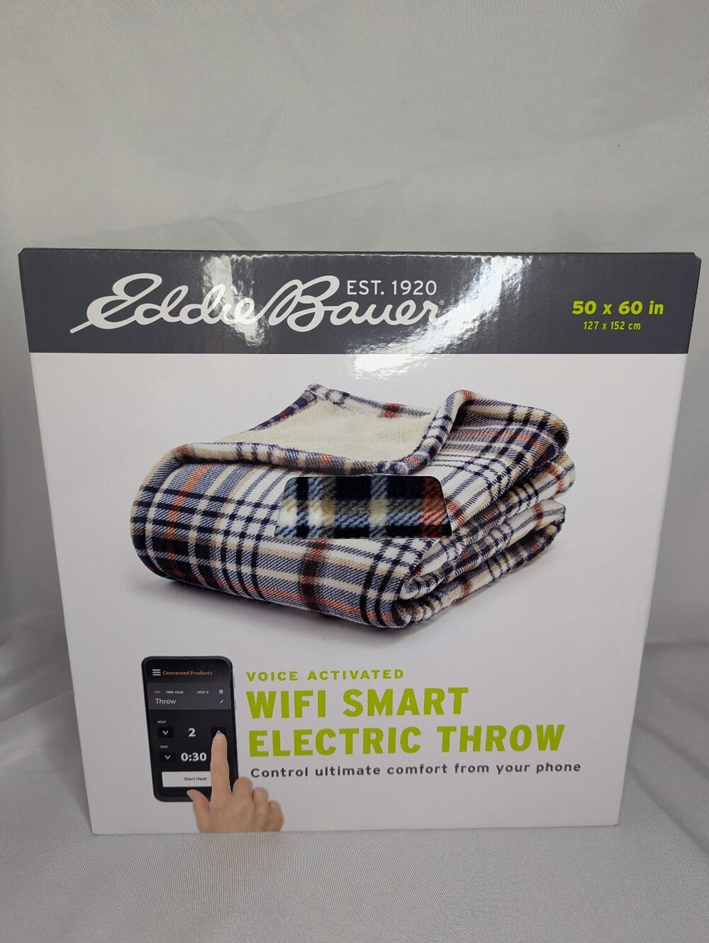 Eddie Bauer Voice Activated WiFi Smart Electric Sherpa Plaid Throw Blanket - NEW